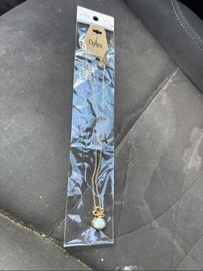 rave Gold-Tone Layered Necklace with Light Blue Teardrop Pendant